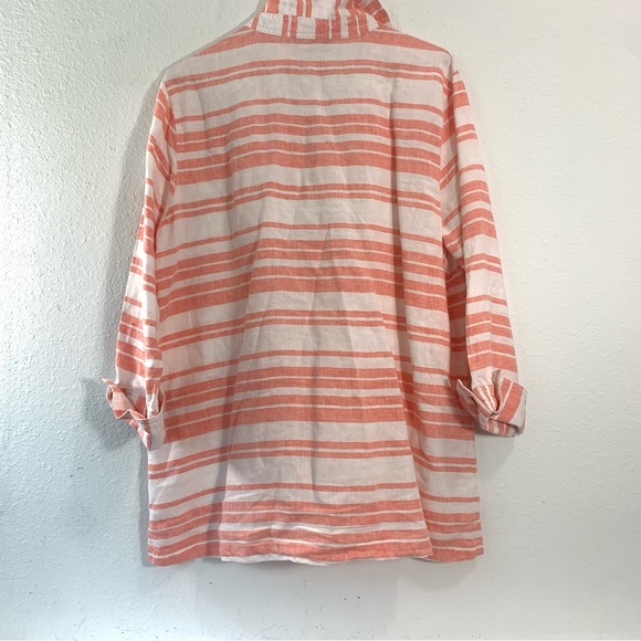 John•Mark Striped Botton Down 100% Linen Top Size Large Like New - Picture 7 of 8